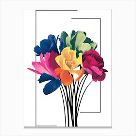 A Minimalist Sketch Of Vibrant Flowers, Multi Colored, Illustration Canvas Print