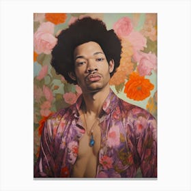 Jimi Hendrix Floral Portrait 3 Canvas Print