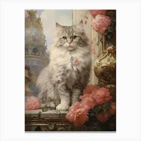 Cat Rococo Style In A Courtyeard 1 Canvas Print