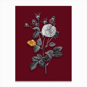 Vintage Pink Agatha Rose Black and White Gold Leaf Floral Art on Burgundy Red n.0820 Canvas Print