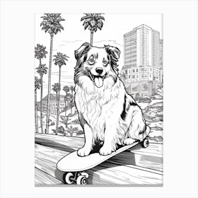 Australian Shepherd Dog Skateboarding Line Art 2 Canvas Print