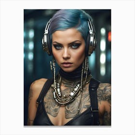 Beautiful Woman With Tattoos And Headphones Canvas Print