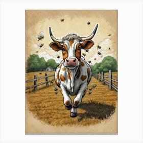 Cow With Bees Canvas Print