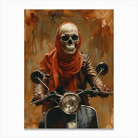 Skeleton On A Moped 3 Canvas Print