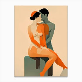 Intimate Harmony: A Nude Couple In Love Canvas Print