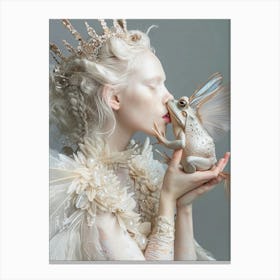 Albino girl kissing a Frog Canvas Print