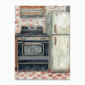 Watercolour Vintage Kitchen Illustration Canvas Print