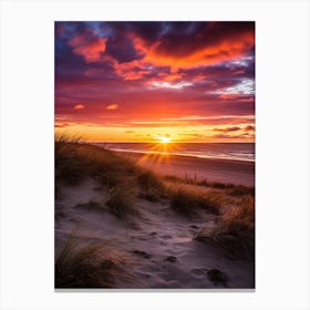 Formby Beach Merseyside With The Sun Set, Vibrant Painting 3 Canvas Print