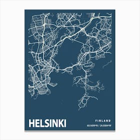 Helsinki Blueprint City Map 1 Canvas Print