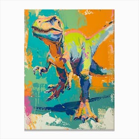 Dinosaur Running Blue Orange Brushstrokes 2 Canvas Print