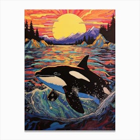 Vivid Orca Whale Doodle Canvas Print