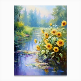 Sunflowers By The Pond Canvas Print