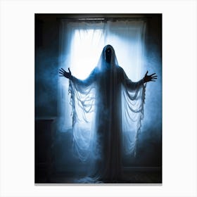 Ghostly Apparition Shrouded In Ethereal Veil Representing Religious Blindness Man Trapped In A Curt (4) Canvas Print