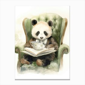 Panda Art Reading Watercolour 1 Canvas Print