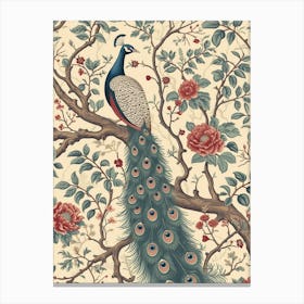 Sepia Floral Peacock In A Tree Wallpaper 2 Canvas Print