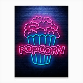 Popcorn — Neon food sign, Food kitchen poster, photo art Canvas Print