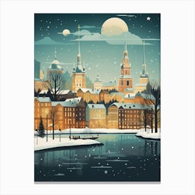 Winter Travel Night Illustration Helsinki Finland 3 Canvas Print