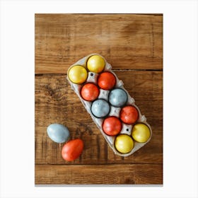 Easter Eggs On Wooden Table 2 Canvas Print