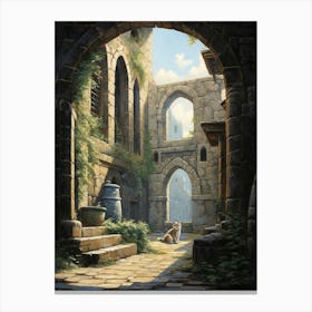 Cats In Monestary Courtyard 1 Canvas Print