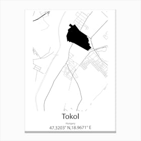 Tokol,Hungary Minimalist Map Canvas Print