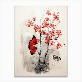 Butterfly, Japanese Brush Painting, Ukiyo E, Minimal 1 Canvas Print