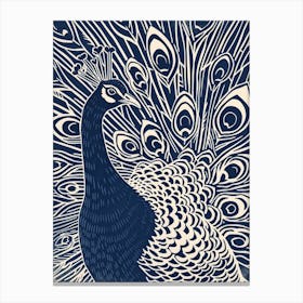 Navy Blue & Ivory Peacock Feather Line Canvas Print
