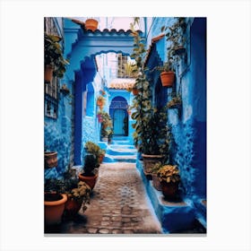 Blue Street In Chefchaouen Canvas Print