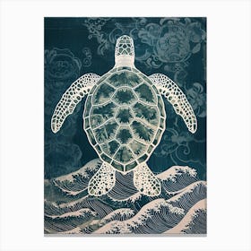 Cyanotype Inspired Sea Turtle 2 Canvas Print