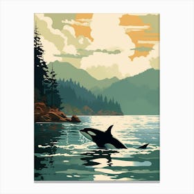 Modern Orca Whale Drawing At Sunset With Clouds Canvas Print