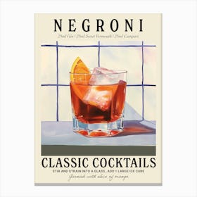 Negroni Cocktail Recipe Vintage Kitchen Illustration Canvas Print