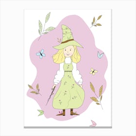Little Witch Elf Witch Fantasy Cartoon Magic Canvas Print