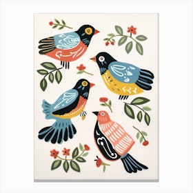 Folk Style Bird Painting House Sparrow Canvas Print