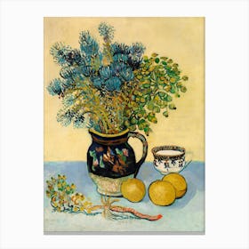 Vase Of Flowers And Lemons Canvas Print