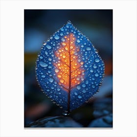 Blue Leaf With Water Droplets 4 Canvas Print