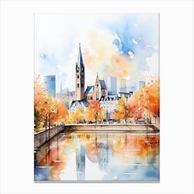 Frankfurt Germany In Autumn Fall, Watercolour 2 Canvas Print