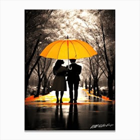 Orange Rain Fall - Couple Holding Umbrella Canvas Print