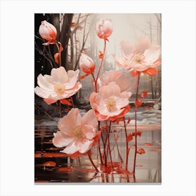 Pink Flowers In Water Canvas Print