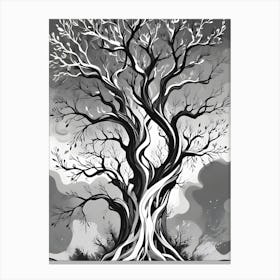 Abstract Black And White Illustration Of A Tree With Twisted Branches Canvas Print