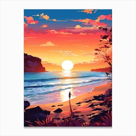 Long Reef Beach Australia At Sunset, Vibrant Painting 4 Canvas Print