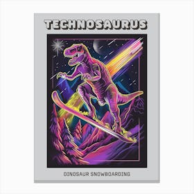 Neon Dinosaur Snowboarding Poster Canvas Print