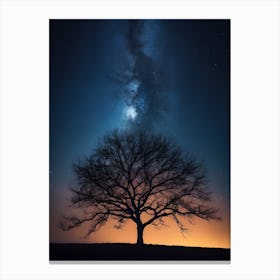 Tree Silhouetted Against The Night Sky Canvas Print