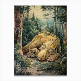 Dinosaur Sleeping Under A Shaded Tree Storybook Painting 1 Canvas Print