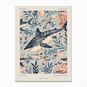 Pastel Blue Whale Shark Watercolour Seascape Pattern 1 Poster Canvas Print