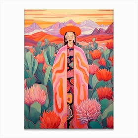 Woman In The Desert With Cactus Canvas Print