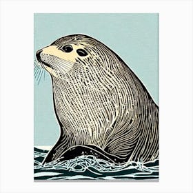 Sea Lion Linocut Canvas Print