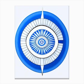 Dharma Wheel, Symbol, Third Eye Blue & White 2 Canvas Print