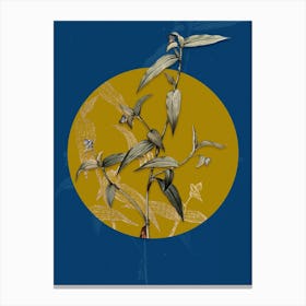 Vintage Botanical Tagblume on Circle Yellow on Blue n.0112 Canvas Print