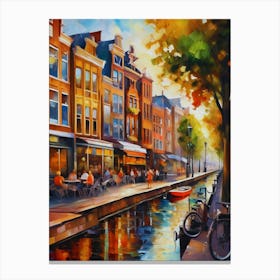 The city of Amsterdam, Netherlands, streets, cafes, passing by, the beauty of summer, oil colors.27 Canvas Print