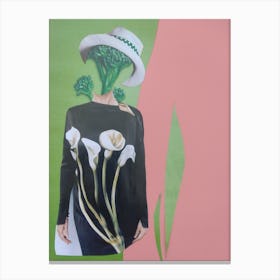 Living Room Wall Art,  Glamorous in Green and Pink Canvas Print