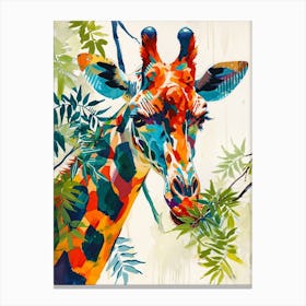 Giraffe In The Leaves Colourful Pattern 4 Canvas Print